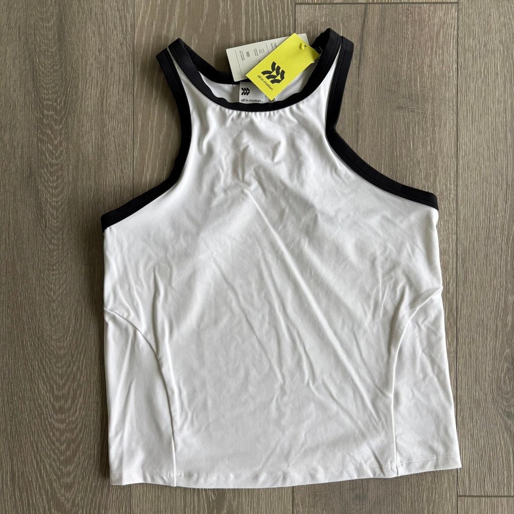 All in Motion Womens High Neck Tank Top White Black Trim Athletic Medium NEW